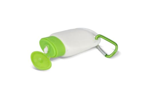 Sonnenschutzlotion mit Karabiner SPF30 aus recyceltem Material 30ml Hellgrün