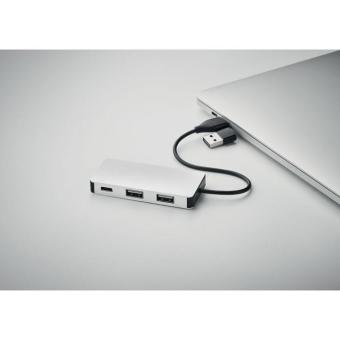 HUB-C 3 port USB hub with 20cm cable Silver