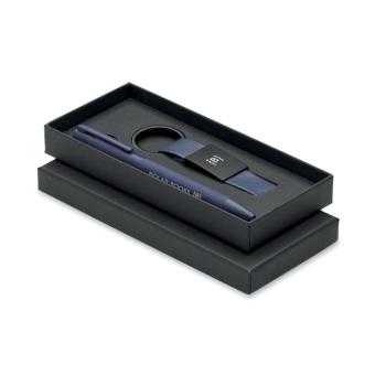ESCRI SET Ball pen & PU Keyring set Aztec blue