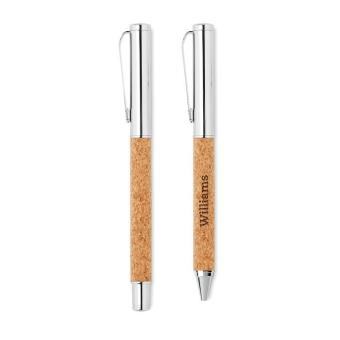 QUERCUS Metal Ball pen set in cork box Timber