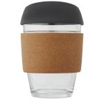 Lidan 360 ml borosilicate glass tumbler with cork grip and silicone lid Black