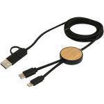 Chechia 150 cm 5-in-1 Kabel aus recyceltem Kunststoff für Datenübertragung und 27W Schnellladung mit Bambusdetails Schwarz