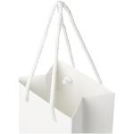 Handgefertigte 170 g/m² Weinflaschentüte aus Integra-Papier mit Kunststoffgriffen Weiß