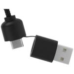 SCX.design C38 40W 5-in-1 Ladekabel aus rPET in quadratischem Bambusgehäuse mit Leuchtlogo Blau