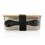 XD Collection Stainless steel lunchbox with bamboo lid and spork Silver