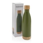 XD Collection Vacuum stainless steel bottle with bamboo lid and bottom Green