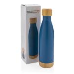 XD Collection Vacuum stainless steel bottle with bamboo lid and bottom Aztec blue