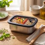 Stainless steel lunch box with glass lid "RILO", 550 ml Silver