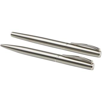 Didimis recycled stainless steel ballpoint and rollerball pen set (black ink) Silver