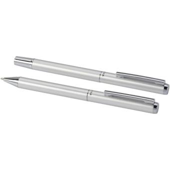 Lucetto recycled aluminium ballpoint and rollerball pen gift set Silver