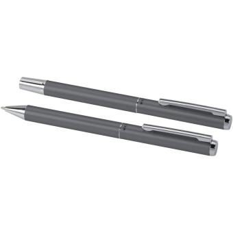 Lucetto Set mit Kugelschreiber und Tintenroller aus recyceltem Aluminium (schwarze Mine) Grau