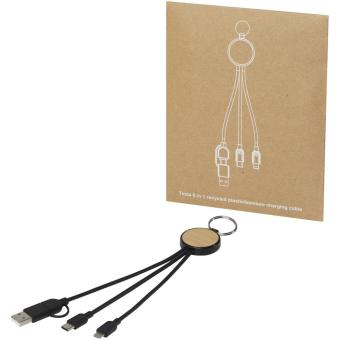 Tecta 6-in-1 recycled plastic/bamboo charging cable with keyring Black
