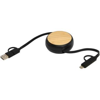 Chechia 100cm 5-in-1 Kabel aus recyceltem Kunststoff, einziehbar, für Datenübertragung und 45W Schnellladung mit Bambusdetails Schwarz