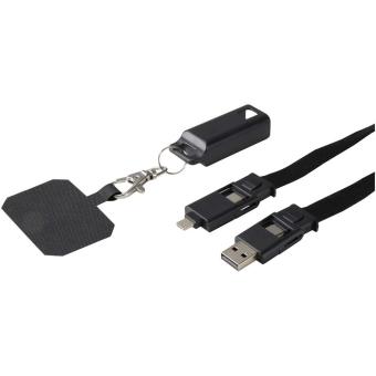 Franz 5 in 1 Lanyard Kabel aus recyceltem Kunststoff für Smartphones mit integrierter Datensynchronisierung und 65 W Schnellladefunktion Schwarz