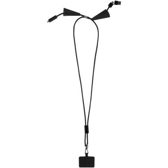 Funi recycled plastic smartphone lanyard with built-in data sync and 100W fast charge 5-in-1 cable Black