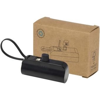 Alnair 10 W 5000 mAh Typ C Powerbank aus recyceltem Kunststoff mit integriertem Klappständer und 2 in 1 Kabel Schwarz