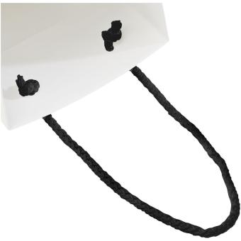 Handmade 170 g/m2 integra paper wine bottle bag with plastic handles White/black