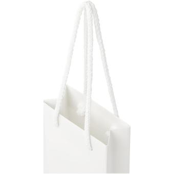 Handgefertigte 170 g/m² Integra-Papiertüte mit Kunststoff Kordelgriffen – 9,5 × 4 × 17 cm Weiß