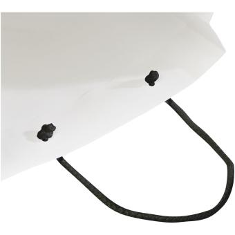 Handgefertigte 170 g/m² Integra-Papiertüte mit Kunststoff Kordelgriffen – 24 × 9 × 36 cm Weiß/schwarz