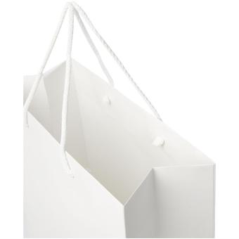 Handgefertigte 170 g/m² Integra-Papiertüte mit Kunststoffgriffen – XL Weiß