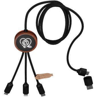 SCX.design C37 5-in-1 rPET light-up logo charging cable with round wooden casing Timber