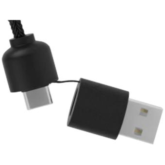 SCX.design C38 40W 5-in-1 Ladekabel aus rPET in quadratischem Bambusgehäuse mit Leuchtlogo Blau