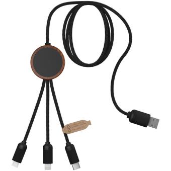 SCX.design C36 3-in-1 rPET light-up logo extended charging cable with round bamboo casing Timber