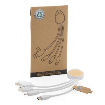 XD Collection rundes Ontario 6-in-1 Kabel aus RCS recyceltem Kunststoff Weiß