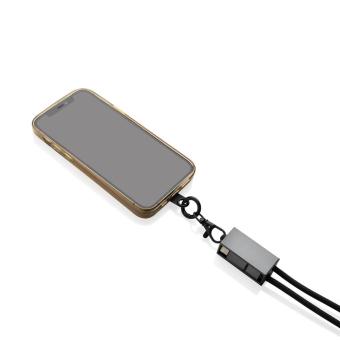 XD Xclusive Terra 60Wduales Ladekabel aus RCS recyceltem PET mit Lanyard Grau/schwarz