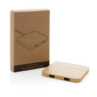 XD Collection Bamboo 10W wireless charger with USB Brown