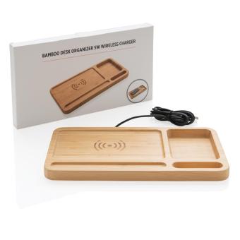 XD Collection Bamboo desk organiser 5W wireless charger Brown