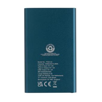 XD Collection RCS recycled plastic/aluminium 4000mah powerbank with type C Aztec blue