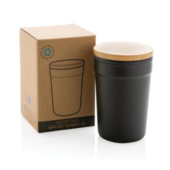 XD Collection GRS rPP-Becher mit Bambusdeckel Schwarz