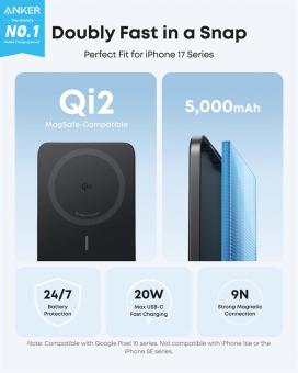 Anker Nano Wireless Power Bank 5K 15W MagGo slim Qi 2.0 Black