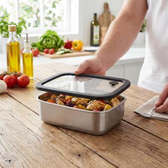 Stainless steel lunch box with glass lid "RILO", 1100 ml Silver