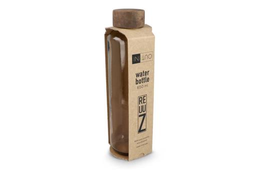 InSideOut Recycelte Glaswasserflasche ReuuZ mit Holzverschluss 650 ml Braun