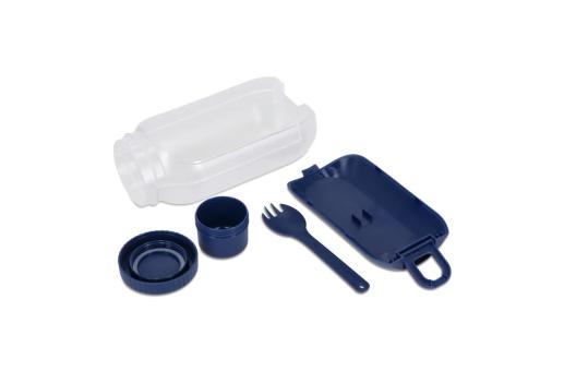 All-in-One Lunch Bowl Container with Sauce Compartment & Spoon-fork Dark blue