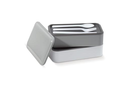 Bento box mit Besteck 1250ml Dunkelgrau/weiß