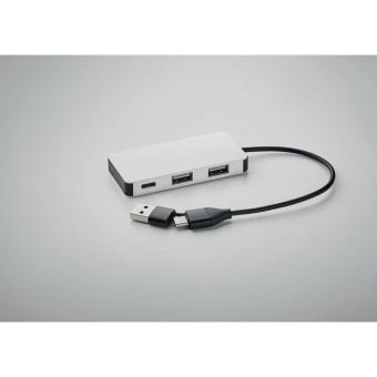 HUB-C 3 port USB hub with 20cm cable Silver