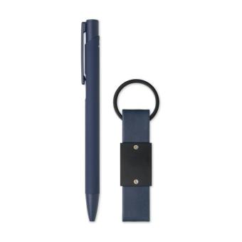 ESCRI SET Ball pen & PU Keyring set Aztec blue
