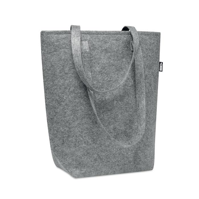 TASLO Shopping Tasche aus grauem RPET-Filz mit langen Tragegriffen
